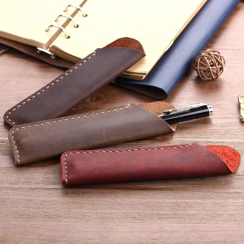 1pc Hand-stitched Cowhide Pen Bag - Image 3